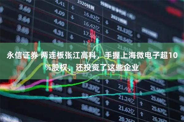永信证券 两连板张江高科，手握上海微电子超10%股权，还投资了这些企业